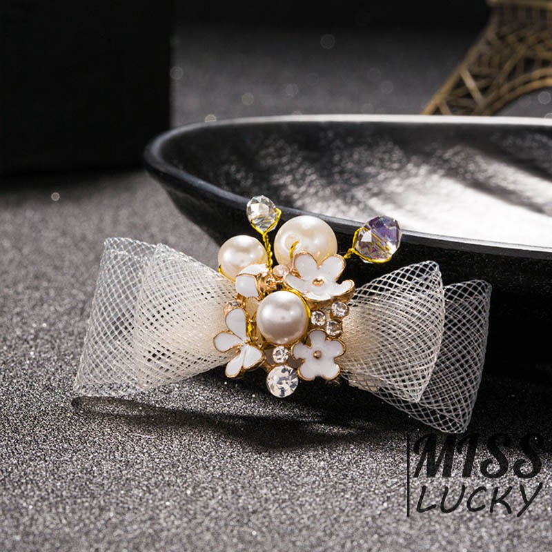 Set 4 kẹp tóc đính đá và ngọc trai giả thanh lịch cho cô dâu