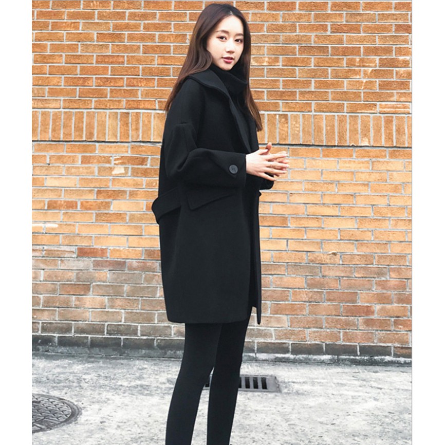 Áo dạ nữ dáng dài màu đen siêu chất, áo khoác nữ mùa đông thời trang hàn quốc