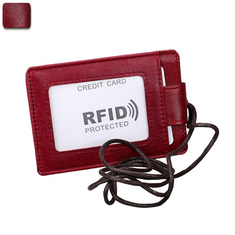 Bao đựng thẻ tên xe buýt danh thiếp RFID bằng da tích hợp dây đeo nhỏ gọn cho văn phòng
