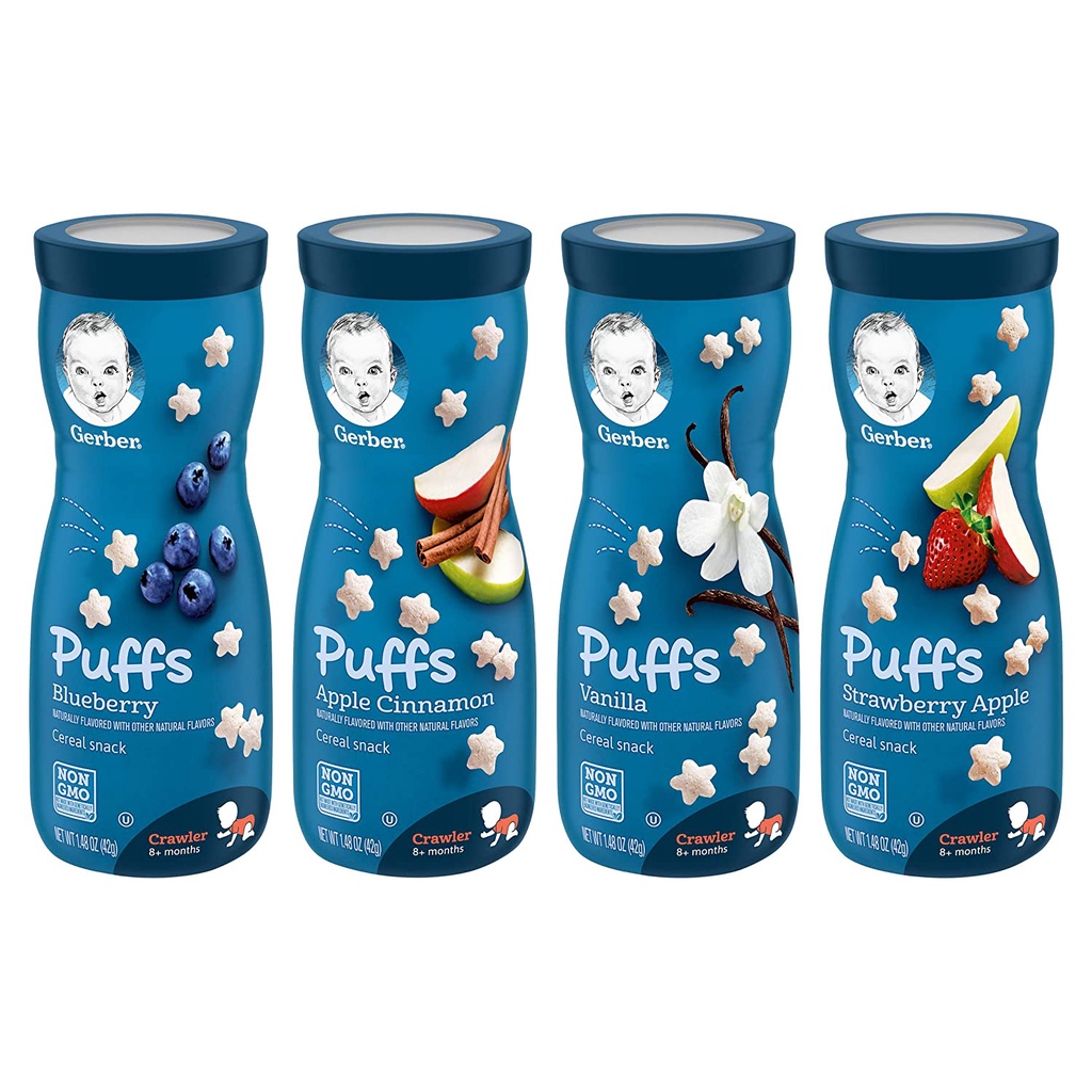 Bánh ăn dặm Gerber hình ngôi sao hữu cơ Gerber Puffs hàng air Mỹ đủ vị giá tốt
