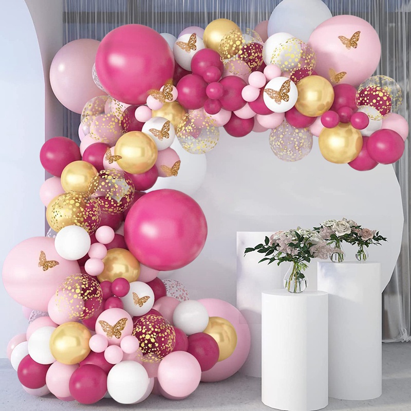 1 Set Bong Bóng Trang Trí Tiệc Sinh Nhật Màu Hồng/Tím/Vàng Hồng Họa Tiết Bươm Bướm Dễ Thương