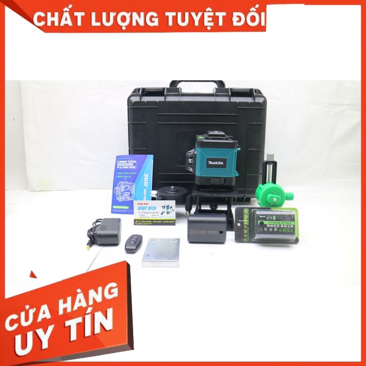 Máy Cân Mực Bắn Cốt Máy Cân Bằng Laser MAKITA 12 Tia Xanh Laser Có Điều Khiển, Sạc, Chân Đế Máy, Hộp Nhựa MÁY 2 PIN