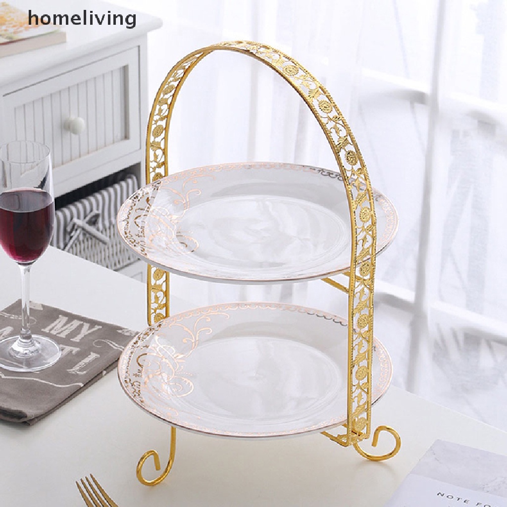 Giá Đỡ Bánh Kem Tráng Miệng Hai Tầng Bằng Kim Loại Màu Vàng Kim Trang Trí Tiệc