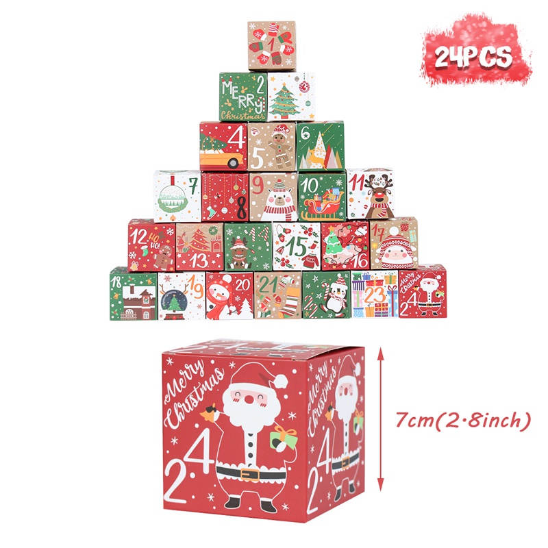 Set 24 Hộp Giấy Đựng Bánh Kẹo Trang Trí Giáng Sinh Năm Mới 2023