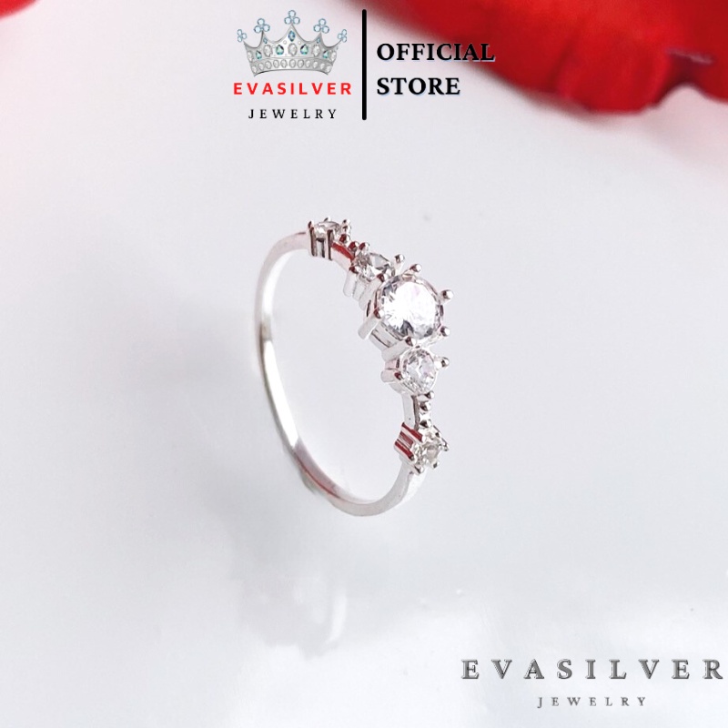 Nhẫn Bạc nữ đính 5 đá sang trọng Evasilver, chuẩn nhẫn bạc ta mảnh mai nữ tính - Trang sức bạc Evasilver