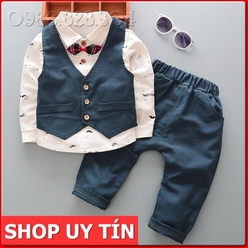 BS25 ⚡Size100-120⚡ Bộ vest cho bé trai, áo sơ mi, áo gile + quần kaki⚡HÀNG QUẢNG CHÂU CAO CẤP⚡
