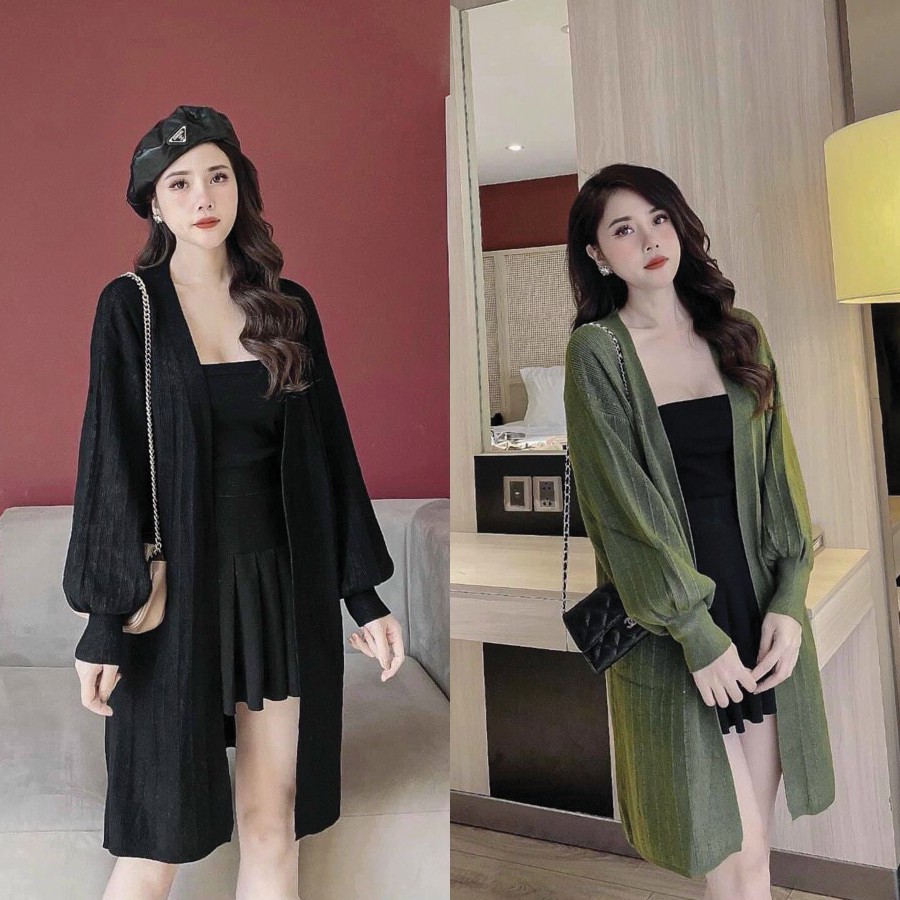 Áo Khoác Cardigan Len Nữ Dáng Dài TEMA - Áo Khoác Cardigan Len Tay Bồng