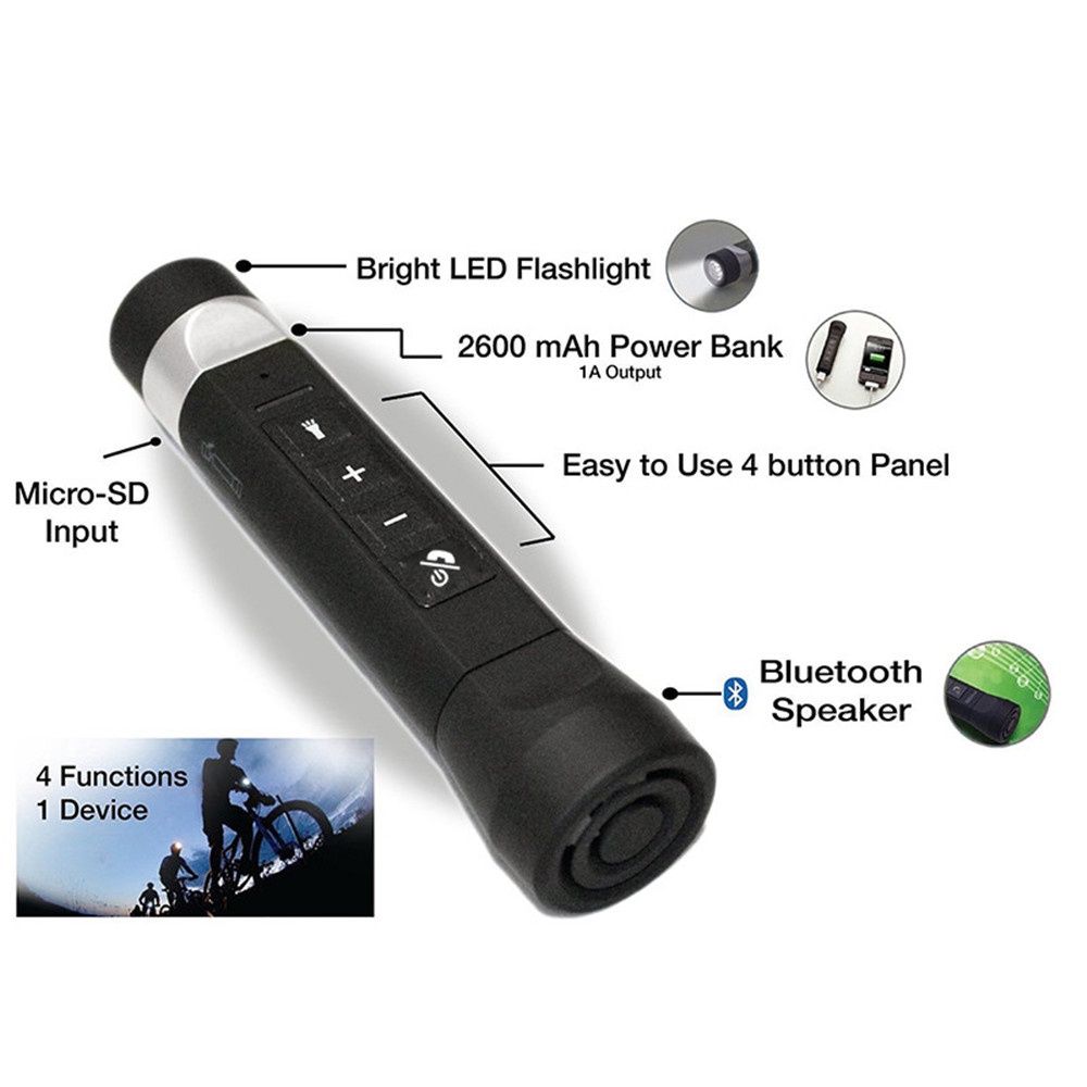 Loa lái xe kiêm đèn pin sạc dự phòng VIRWIR bluetooth 3 trong 1 MP3 phong cách thể thao dành cho điện thoại