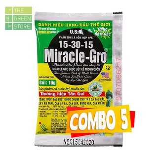 Combo 5 gói Phân bón NPK Miracle Gro 15-30-15+TE (10g) dạng chelate dễ hấp thu, kích ra hoa cho lan, hồng, mai, rau màu