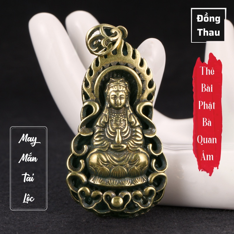 Tượng Phong Thủy Bằng Đồng Hình Mặt Thẻ Phật Bà Quan Âm Làm Móc Khoá, Mặt Dây Chuyền (Kích cỡ: 3.2 x 7.0cm)