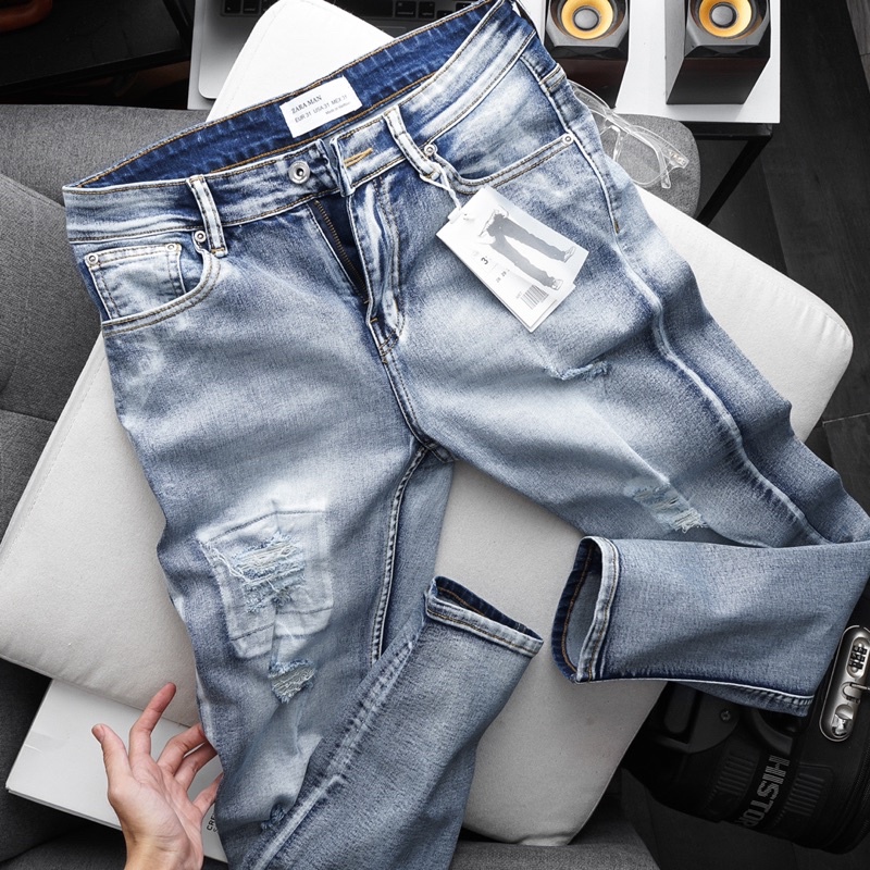 Quần jean denim nam xuất dư màu xám bụi chất bò cao cấp co giãn ôm chân