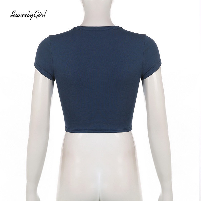 Áo Thun Croptop Cổ Tròn Tay Ngắn Dáng Ôm In Họa Tiết Hoạt Hình Dễ Thương Cho Nữ