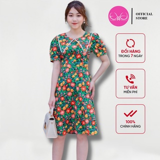 Váy công sở dự tiệc dáng A cổ đức họa tiết hoa Evalover