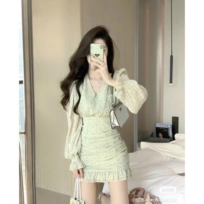Đầm hoa nhí đắp chéo nhún chân bèo- có ảnh/ video thật tự quay