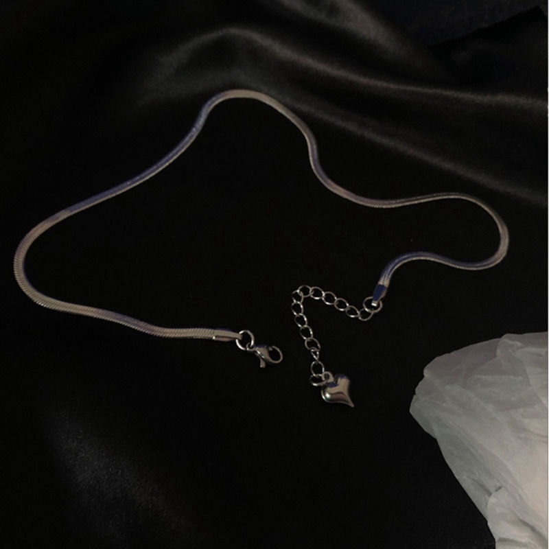 Dây chuyền ngắn dạng xương rắn bản rộng dẹt bằng thép titan cá tính 22415