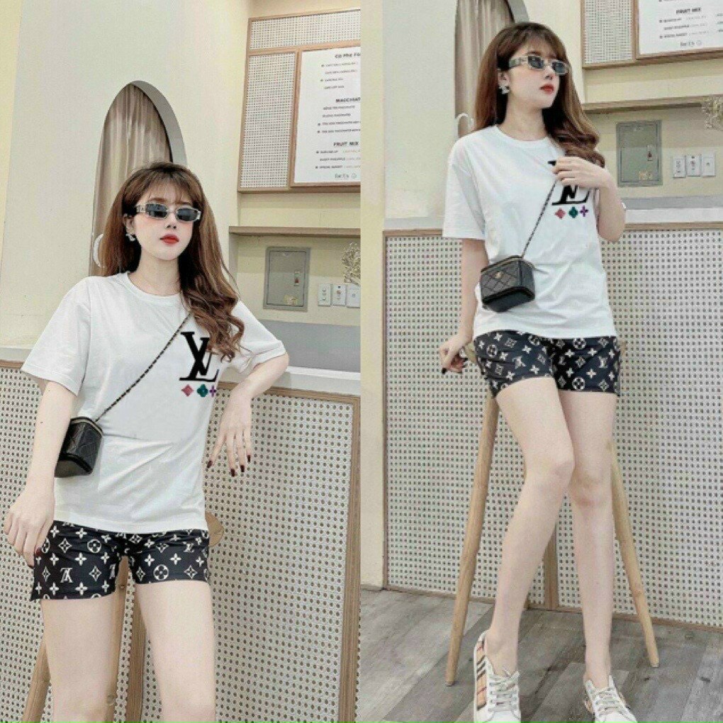 BỘ ĐỒ SHORT NỮ COTTON THÊU LOGO_SIÊU MÁT MỊN_100% cotton