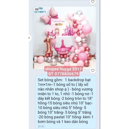 ( KÈM BACKDROP) SET BÓNG SINH NHẬT CÔNG CHÚA