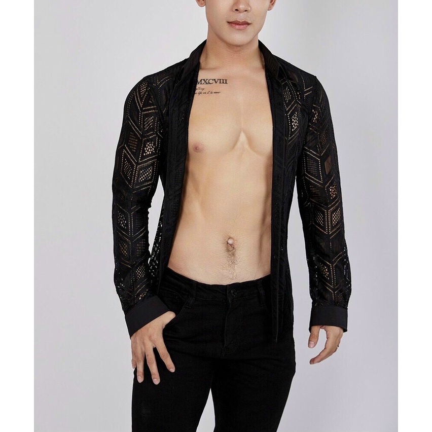 Áo sơ mi lưới tay dài nam