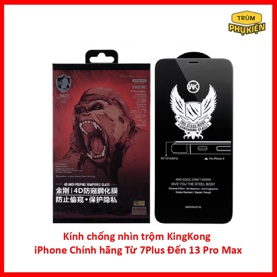 Kính cường lực KingKong chống nhìn trộm  chính hãng iPhone 13 Pro Max 13 12 Pro Max 12 11 Pro Max 11 Xs Max X 8plus 7P