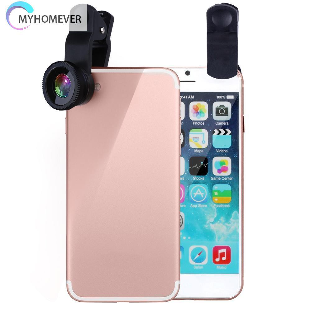 myhomever Clip 3-in-1 180 Fish-Eye Lens+Wide Angle Lens+Macro Lens Black