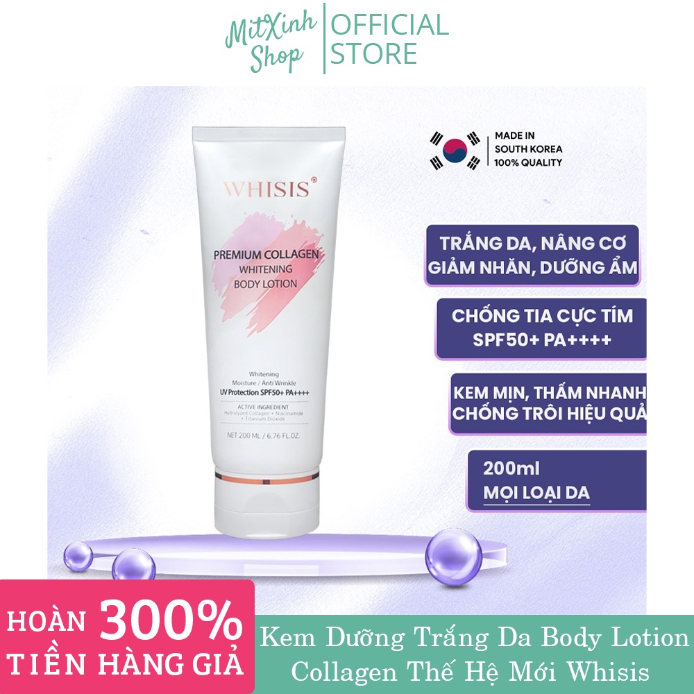 Kem Dưỡng Thể Chống Nắng Toàn Thân Whisis Premium Collagen Whitening Body Lotion Hàn Quốc 200ml