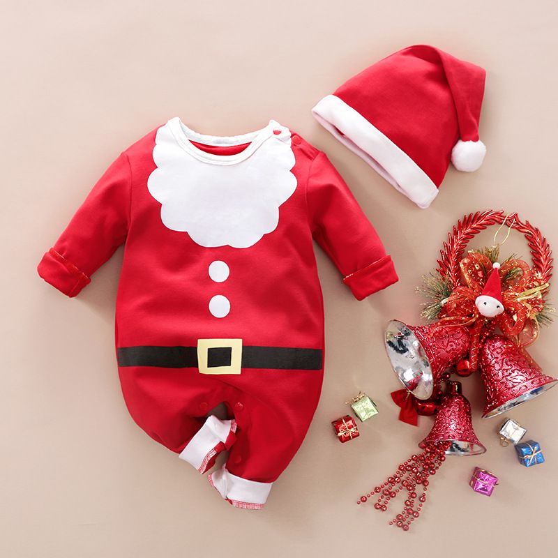 Christmas Newborn Baby Elf Bodysuit Santa Claus Hat Cosplay Costume Outfit Set gift
