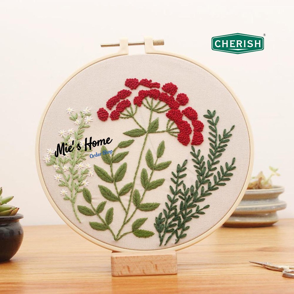 (có sẵn) DIY Bộ Kit thêu tay Tranh hoa cỏ, Kit tập thêu Hoa Cherish mẫu hoa mùa xuân, vào hạ, sang thu MIE SHOP HANDMADE