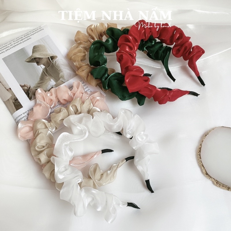 [ Nhà Nấm handmade] BỜM / CÀI TÓC NHÚN VOAN TƠ ÓNG ORGANZA CAO CẤP