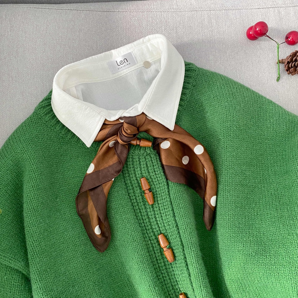 Áo khoác cardigan cổ tròn nút gỗ 2 màu LENCLOTHING 8263