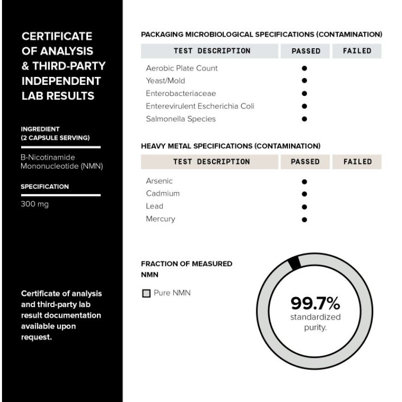 Viên Uống NMN NAD+ 99.7% Trẻ Hóa Cấp Độ Tế Bào Độ Tinh Khiết Rất Cao Nicotinamide Toniiq