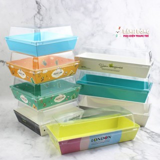 Hộp Giấy Đựng Bánh Nắp Trong Nhựa PET Hình Vuông Hình Chữ Nhật Trắng Nâu Kraft Họa Tiết E1985 1413 Size Lớn Nhỏ