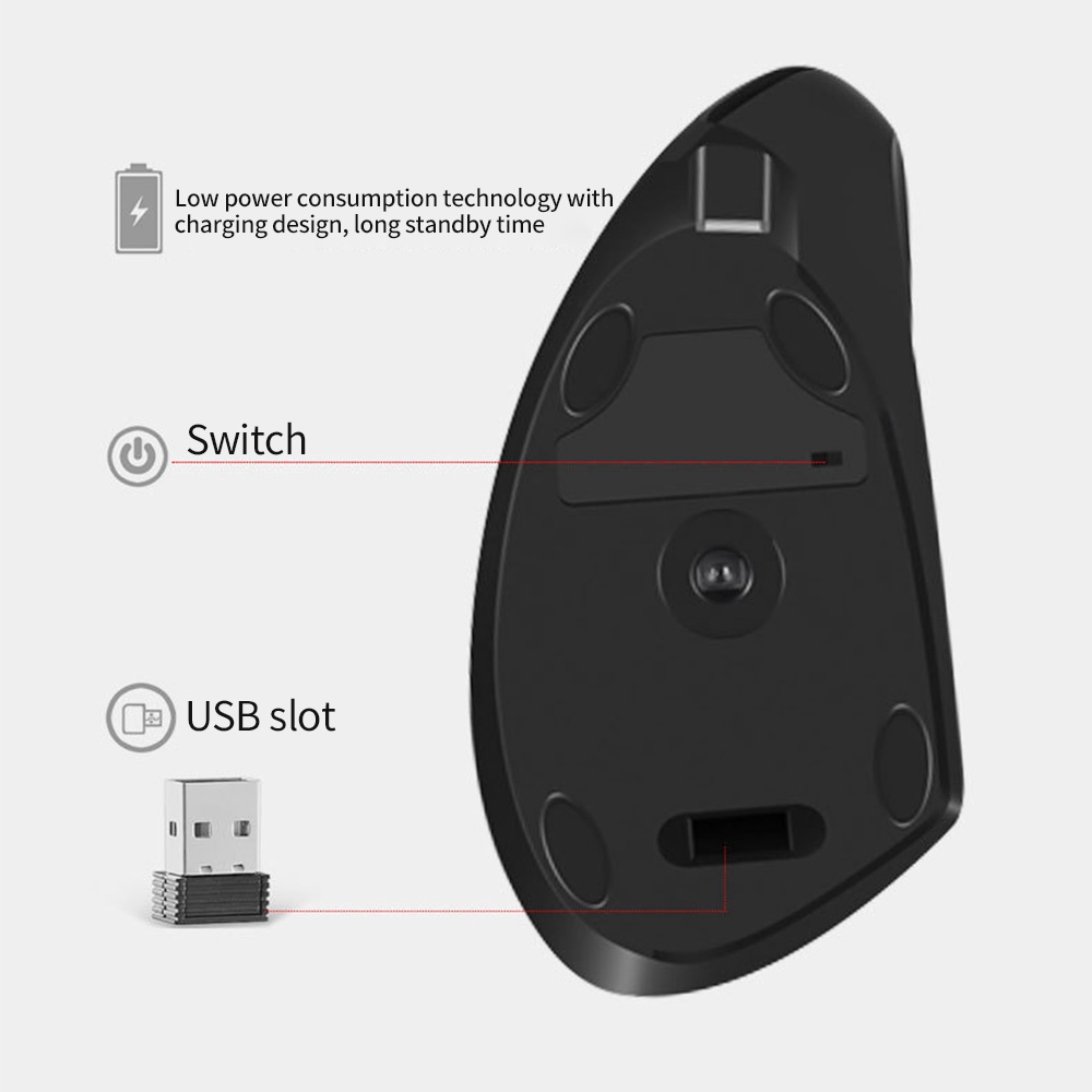 USB Wireless Mouse Ergonomic Vertical Gaming Mouse Optical Mice For PC Laptop Gaming