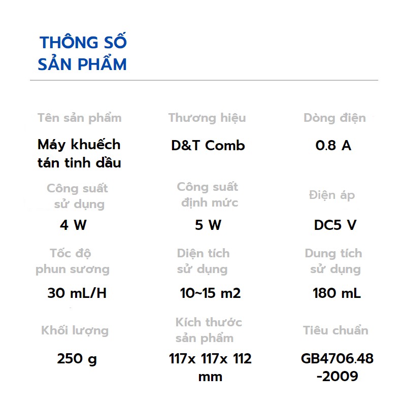 Máy Khuếch Tán Tinh Dầu, Khử Mùi, Bổ Sung Ẩm, Dung Tích 180 ml Kèm Tinh Dầu, Bảo Hành 24 Tháng