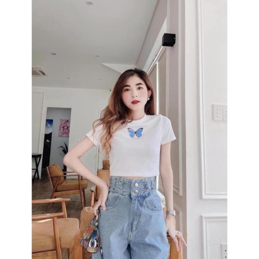 Set Quần Jean Bò Bèo 2 Khuy+ Áo Sơ Mi Trắng Cao Cấp Trẻ Trung Cho Bạn Gái 161
