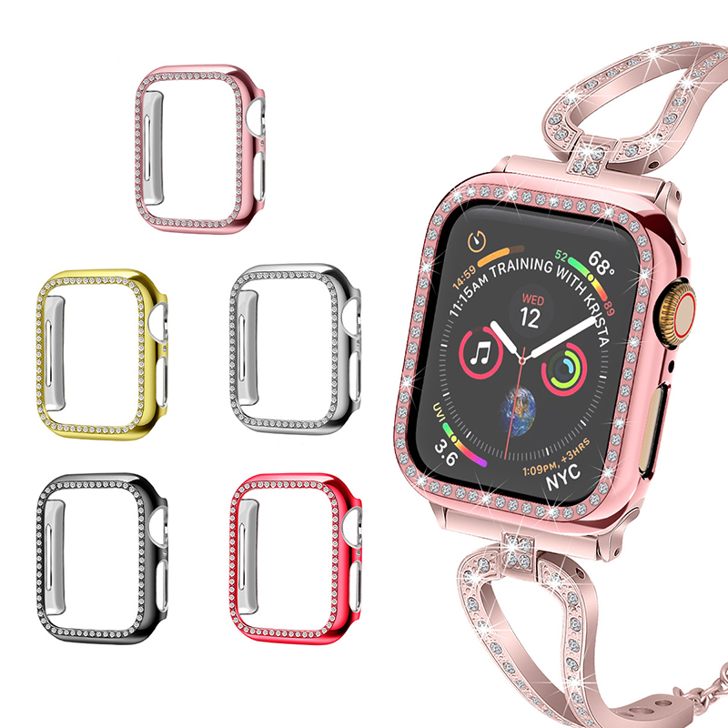 Diamond Case for Apple Watch  6 5 4 Series 44mm 40mm Screen Protective Cover PC Watch Case