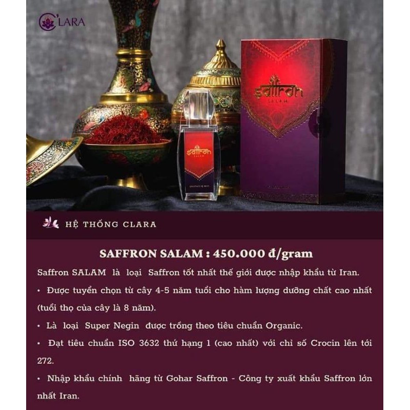 Saffron SALAM  1gr / [ NHỤY HOA NGHỆ TÂY ]..Tặng bình nước 500ml