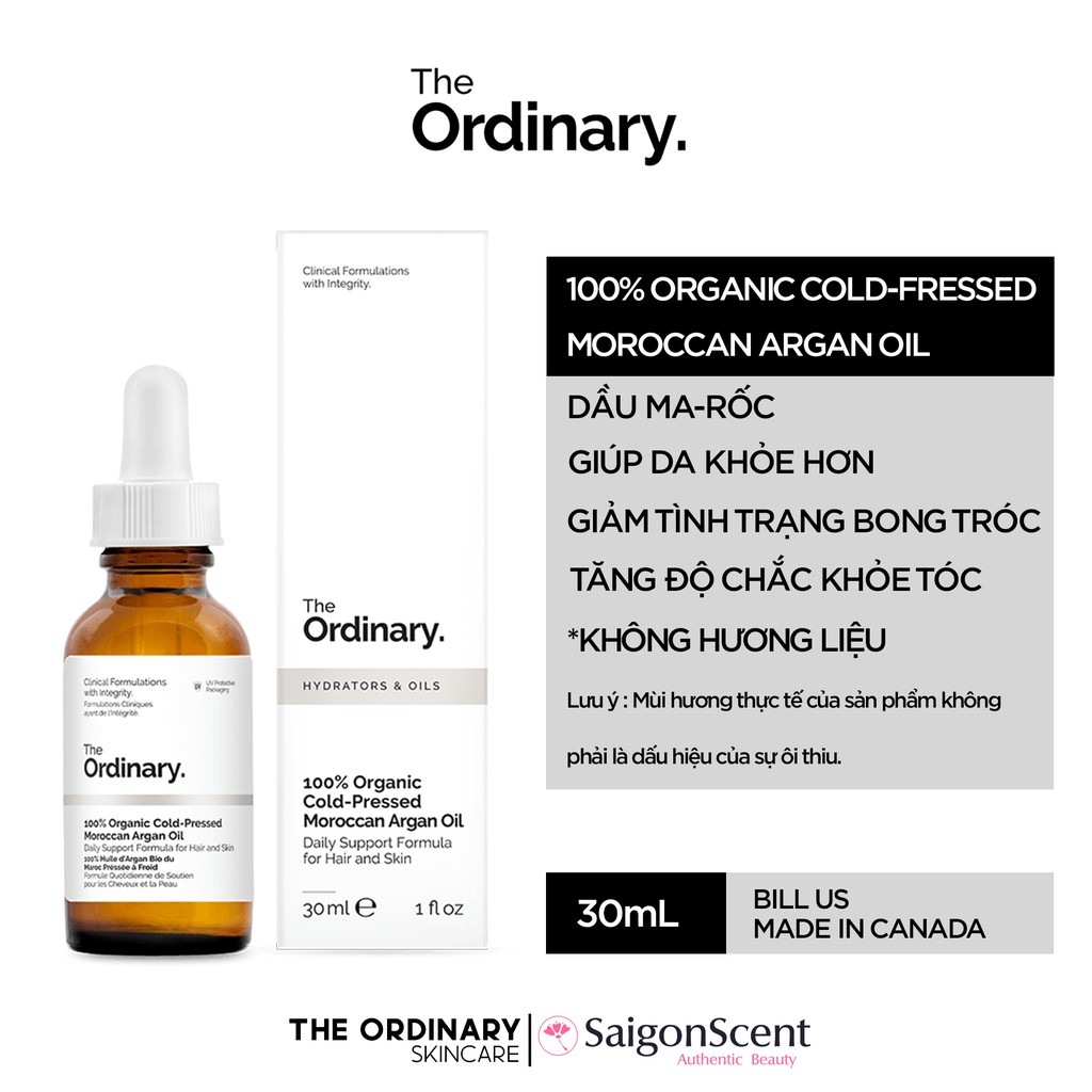 Dầu dưỡng The Ordinary - 100% Organic Cold Pressed Moroccan Argan Oil ( 30mL )