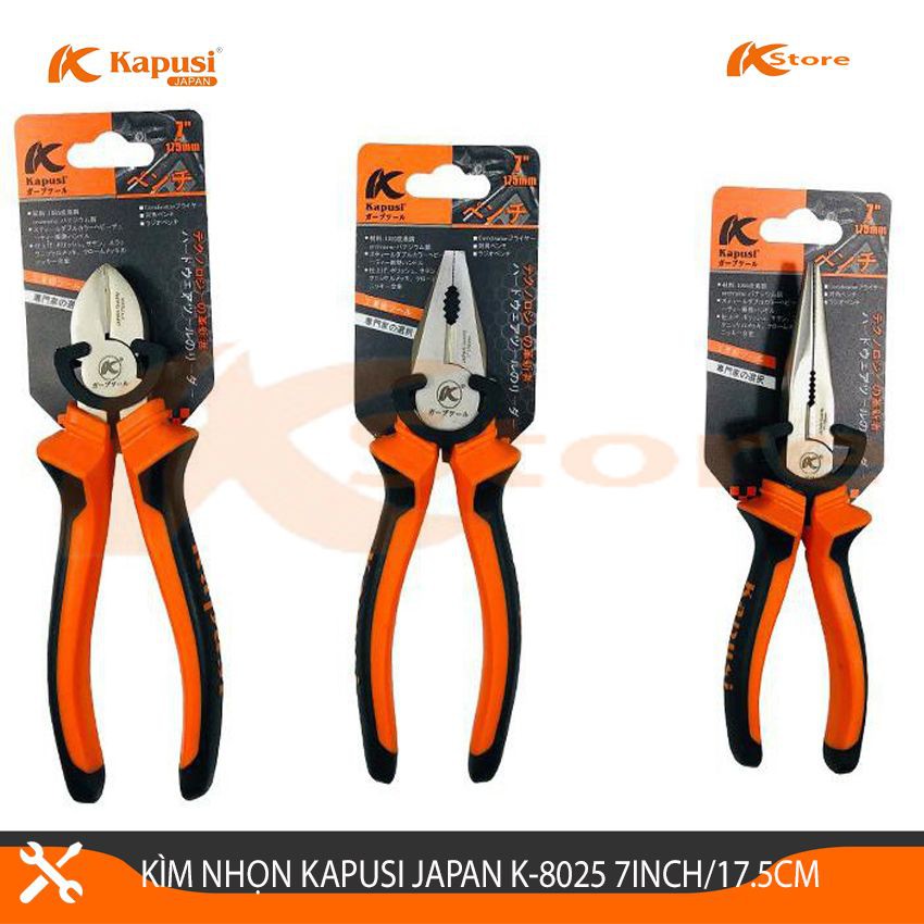 Kìm Mỏ Nhọn Đa Năng Kapusi Japan K-8025 7inch Thép Cao Cấp Siêu Bền, Kìm Cắt Dây Điện Kiểu Nhật cao cấp