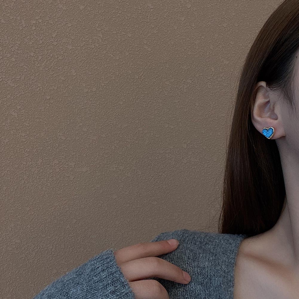 Bông Tai Hình Trái Tim Màu Xanh Dương Thanh Lịch Dễ Phối Đồ