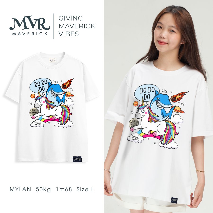 Áo thun nữ nam Cotton thoáng mát con cá mập dododo kỳ lân trắng cute dễ thương MVR KK3874