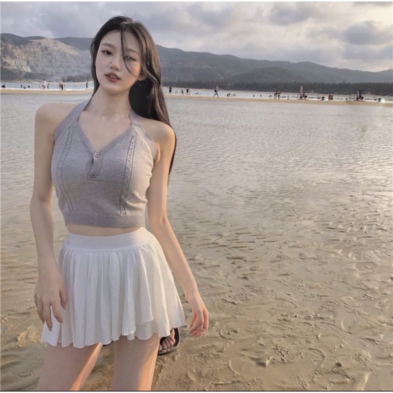 Áo ba lỗ cổ yếm viền màu trơn không tay màu lạ nội y xanh chất cực đẹp, sang chảnh, đồ lót