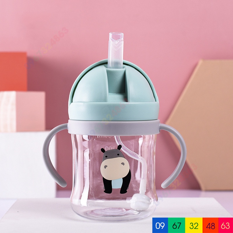 Bình uống nước HỌA TIẾT HÌNH THÚ 250ml có CHỐNG SẶC, uống sữa, chịu nhiệt tốt, có tay cầm tiện lợi cho bé tập uống