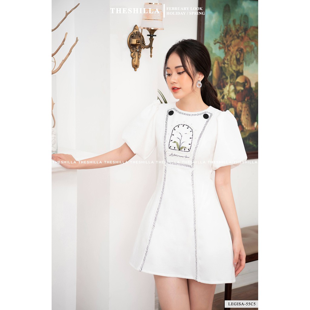 Váy thiết kế cao cấp màu trắng thêu hoa thủ công đính pha lê tay phồng [ Có video + Ảnh thật ] The Shilla - Legisa-55C5 | BigBuy360 - bigbuy360.vn