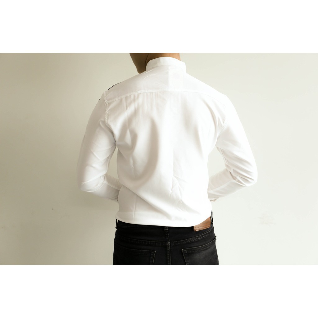 Sơ mi nam Hàn Quốc cổ tàu dài tay dây viên sọc Bền Đẹp sơ mi nam công sở HOT TREND bền đẹp