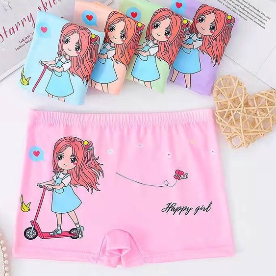 Quần Lót Boxer Vải Cotton In Hoạt Hình Xinh Xắn Dành Cho Bé Gái Bốn Màu Lựa Chọn