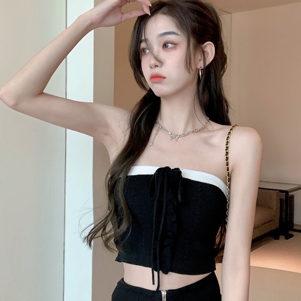 Áo quây dệt kim ZHELIHANGFEI phối bèo nhún gợi cảm thời trang