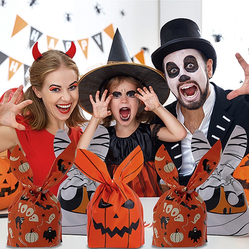 Bộ 50 Túi Đựng Kẹo / Bánh Quy Hình Bí Ngô / Quỷ Quỷ Độc Đáo Trang Trí Halloween