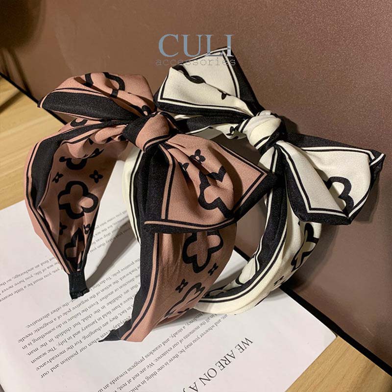 Băng đô cài tóc bản rộng thắt nơ họa tiết L.V xinh xắn , style Hàn Quốc - Culi accessories