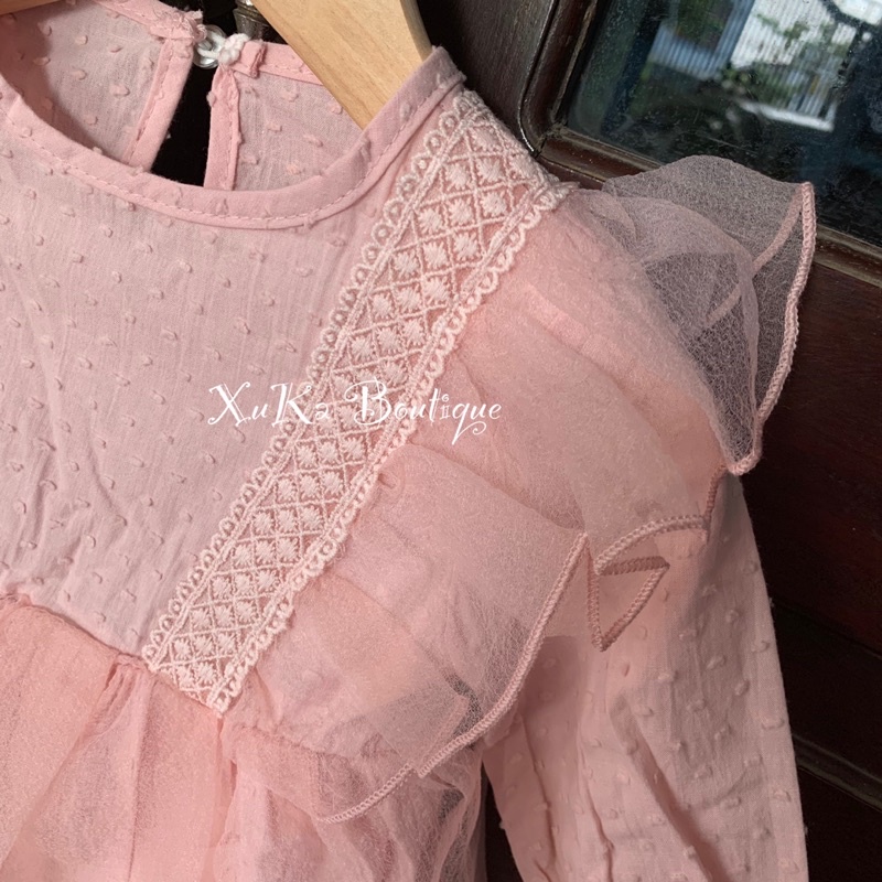 Váy công chúa bé gái màu hồng pha ren [Jennybebe] Váy sinh nhật màu hồng bé gái| Váy suit bé gái [ảnh thật shop chụp]