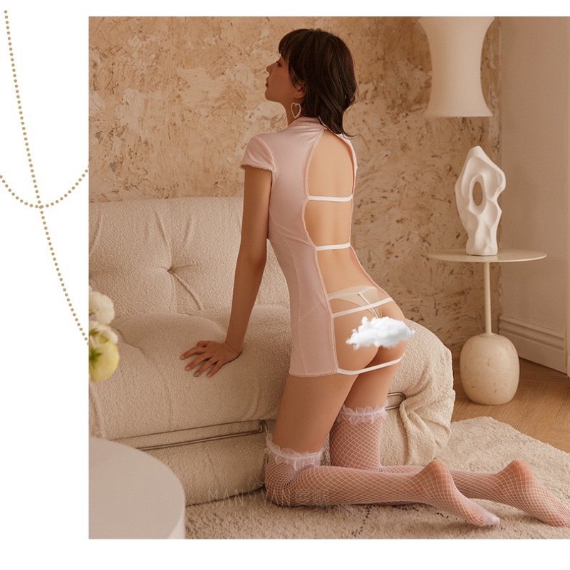 Mã MY9108 Nàng Y Tá Ngọt Ngào • Cosplay Y Tá Sexy • Váy Ngủ Body Gợi Cảm • Khoét Sâu Lộ Ngực • Hở Lưng